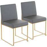 High Back Fuji Dining Chair in Grey Leatherette & Brushed Gold (Set of 2)